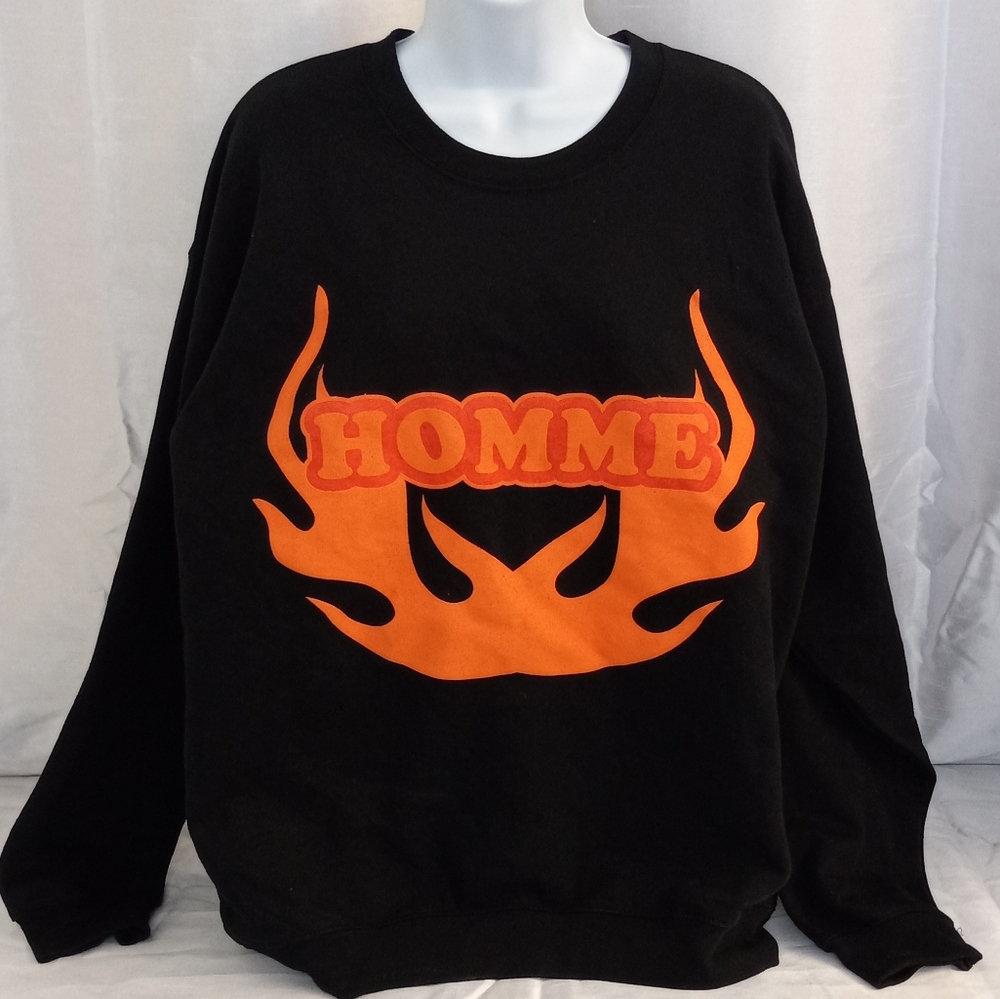 BooHoo Man Black Oversized Orange Flame Sweatshirt size S